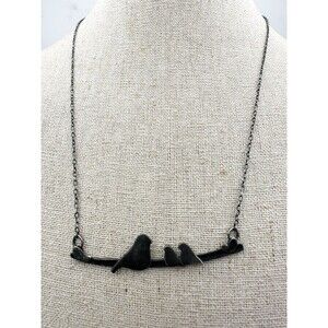 RW 925 Sterling Silver Mom and Baby Birds On Branch Necklace 19”